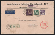 AUSTRALIA - Commercial Airmail Inwards to Australasia: Netherland Indies: 1940 (Jan & Nov) Nederlandsch Indische Handelsbank censored registered covers (250x155mm) Semerang-Brisbane and Makasser-Perth franked 2g05 and 1g75, censored Brisbane and Soerabaja