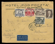 AUSTRALIA - Commercial Airmail Inwards to Australasia: Poland: 1937 (Jun 28 & 30) Hotel Pod Poczta (Bielsko) covers to Henry B Smith (Melbourne) carried on consecutive Imperial Airways service flights (IE562-63), rates of 4z85 and 3z85 include a 1935 3z M