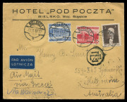 AUSTRALIA - Commercial Airmail Inwards to Australasia: Poland: 1937 (Jun 28 & 30) Hotel Pod Poczta (Bielsko) covers to Henry B Smith (Melbourne) carried on consecutive Imperial Airways service flights (IE562-63), rates of 4z85 and 3z85 include a 1935 3z M - 2