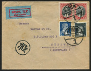 AUSTRALIA - Commercial Airmail Inwards to Australasia: Turkey: 1938 (Oct & Nov) covers from Izmir and Tarabya to Sydney with varying franking compositions for 116k20 rate, last with Air 35k on 40k surcharge pair and 40k, backstamped Athens, small opening - 2
