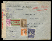 AUSTRALIA - Commercial Airmail Inwards to Australasia: Turkey: 1941 (Jun 11) censored cover from Beyoglu to Melbourne carried by BOAC via Horseshoe route, attractive franking for 58k rate (plus Obligatory tax 1k), backstamped Baghdad, censored at Cairo an