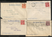 AUSTRALIA - Postal History: 1916-29 KGV Perf 'OS' issues on University of Melbourne (Carlton) covers to same addressee in Melbourne, comprising 1d Red Smooth Paper (3), 1&frac12;d black-brown, 1&frac12;d brown (2), 1&frac12;d red (2) and 2d orange (3), condition variable, maj - 2