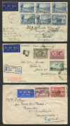 AUSTRALIA - Postal History: 1934-36 airmail covers with commemorative frankings comprising 1934 underpaid Melbourne to England with 9d & 2d Macarthur, 1935 with 2/- Jubilee solo from Bowral (NSW) to England re-directed on arrival, 1935 Sydney to England w - 2