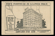 AUSTRALIA - Postal History: 1935 (Mar 26) printed advice card for Edward Fay Ltd (shoe store, Sydney) with KGV 1&frac12;d brown perfinned 'EF/LD' tied by Sydney machine cancel, addressed to Mirani (Qld), attractive image of the company building on the face.
