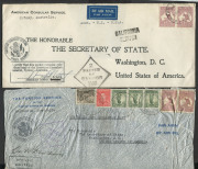 AUSTRALIA - Postal History: 1940-41 airmail covers to USA comprising 1940 (Mar.19) sent at 4/8d Australia-Pacific route via Hong Kong (backstamp), 1941 4/- clipper rate censored covers via New Zealand (4) including an American Consulate General (Sydney) c - 3
