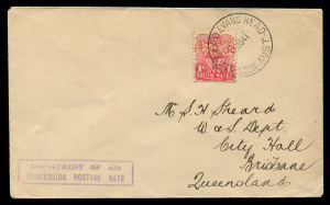 AUSTRALIA - Postal History: 1941 (Nov 15) Saville Sheard cover with NSW 1d Shield with 'GSB' perfin (Government Saving Bank) tied by superb strike of 'RAAF PO EVANS HEAD/NSW AUST' datestamp, boxed 'DEPARTMENT OF AIR/CONCESSION POSTAGE RATE' handstamp in v