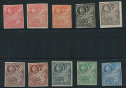 NEW SOUTH WALES: 1888 Centennial Colour Trials: extensive range in a wide variety of colours on ungummed, unwatermarked paper comprising 1d Sydney View (4), 2d Emu (6), 4d Captain Cook (6), 6d Shield (10), 8d Lyrebird (8), 1/- Kangaroo (6), 5/- Map (1), a - 5