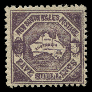 NEW SOUTH WALES: 1888-89 (SG.261) 5/- deep purple Map perf.10, MVLH, Cat &pound;425.