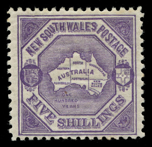 NEW SOUTH WALES: 1890 (SG.263a) Wmk ''5/' over NSW' 5/- lilac Map perf.11, MLH, Gebr.Senf guarantee handstamp, Cat £375.