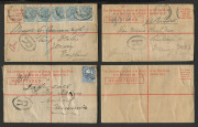 NEW SOUTH WALES - Postal Stationery: Envelopes:1891 Three Pence Size F (H&F.7) with McCorquodale & Co/Limited Patentees flap at left comprising 41mm boxed 'REGISTERED' (5, three are used) and 42.5mm 'REGISTERED' (2, unused & used). The used examples compr - 2
