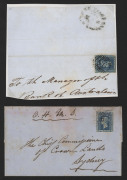 NEW SOUTH WALES - Postal History: 1856-59 group of part entires (5) two franked with imperf 6d Registered plus single 2d Diadems (one with straight-line 'REGISTERED/ARMIDALE' handstamp) another with 6d Registered plus two 2d Diadems; also two items with s - 2