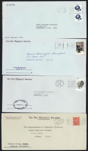 NEW SOUTH WALES - Postal History: 1960s-1970s State Government covers for Education Dept bearing various mostly punctured G/NSW stamps, no duplication amongst users, some mixed condition, generally good. (95)