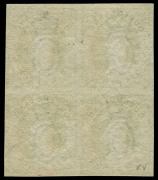 QUEENSLAND: 1868-78 (SG.92a) 6d pale apple-green, IMPERFORATE block of 4, fresh rich colour and with good, even margins all round, unused, Cat.&pound;1400+. - 2