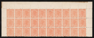 QUEENSLAND: 1890-96 multiples selection with 1890 2d pale blue (retouched plate) SG.190 corner block of 18 (6x3), 1895 Watermaked Thick Paper 1d red-orange SG.203 block of 30 (10x3) from top of the sheet and a lower-right corner block of 42 (6x7), Unwate