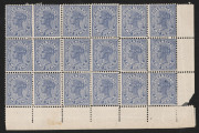 QUEENSLAND: 1890-96 multiples selection with 1890 2d pale blue (retouched plate) SG.190 corner block of 18 (6x3), 1895 Watermaked Thick Paper 1d red-orange SG.203 block of 30 (10x3) from top of the sheet and a lower-right corner block of 42 (6x7), Unwate - 5