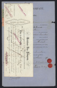 QUEENSLAND - Revenues: Stamp Duty - 1870-72 Brisbane Gas Company share transfer certificates (4) all with Stamp Duty issues attached comprising 1870 with Large Format 10/- & 2/6d (damaged), 1870 with Large Format 5/- yellow pair, 1872 with Large Format 2 - 3