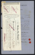 QUEENSLAND - Revenues: Stamp Duty - 1870-72 Brisbane Gas Company share transfer certificates (4) all with Stamp Duty issues attached comprising 1870 with Large Format 10/- & 2/6d (damaged), 1870 with Large Format 5/- yellow pair, 1872 with Large Format 2 - 5