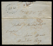 QUEENSLAND - Postal History: Moreton Bay District: 1850 (May 15) folded empire from Sydney to a cooper at Moreton Bay, via Brisbane, rated "2" in red manuscript, Sydney (Crown)/PAID 'MY15/1850' datestamp in red and BRISBANE.N.S.W. 'MY*21/1850' oval datest