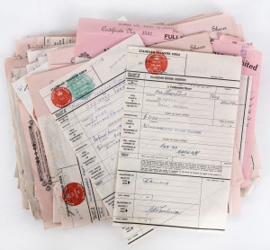 SOUTH AUSTRALIA - Revenues : 1970s Share Transfer Forms for the Northern Territory Land Company with decimal embossed in red stamp duties "Plug in Numerals" 10c, 28c (2), 30c (14), 42c (14), 56c (13), $2.40, $3.60 (2), $6 & $12.60, few with ADJUSTED/DULY 