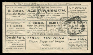 SOUTH AUSTRALIA - Postal History: 1904 (Mar 1) Weir & Co (Watchmakers & Jewellers) advertising cover from Jamestown to Kadina, all-over advertising on reverse for various Jamestown businesses, backstamps for PETERSBURG, EXPRESS RAILWAY, KADINA RAILWAY & K
