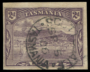 TASMANIA: 1905-12 (SG.245f) Wmk Crown/A 2d slate-lilac apparently IMPERFORATE, fine used with SCOTTSDALE 'SP5/06' datestamp, necessarily offered "as is".