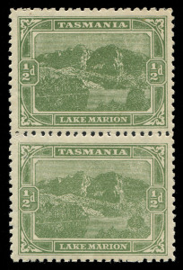 TASMANIA: 1905-12 (SG.249da) Electroplate Wmk Crown/A ½d yellow-green Perf.11 watermark UPRIGHT(INVERTED) vertical pair, fine MLH, Cat £220+ (BW:T6aa, Cat. $400+)