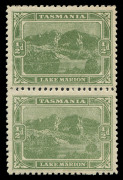 TASMANIA: 1905-12 (SG.249da) Electroplate Wmk Crown/A &frac12;d yellow-green Perf.11 watermark UPRIGHT(INVERTED) vertical pair, fine MLH, Cat &pound;220+ (BW:T6aa, Cat. $400+)