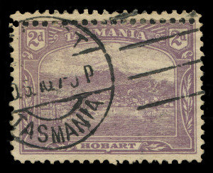 TASMANIA: 1905-12 (SG.251b) Electrotype Crown/A 2d plum Perf.11 variety "Double perfs at top", unlisted by Brusden White (BW:T36b for the same variety Perf 12½), Hobart machine cancel.