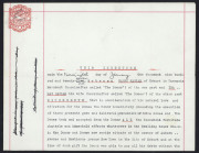 TASMANIA - Revenues: 1927-72 Embossed Stamp Duties in red on complete documents comprising 7/6d Platypus on 1927 mortgage document, 10/- Platypus on 1927 indenture, 10/- & 12/6d Heraldic Lions on separate 1957 or 1958 lease agreements for properties at Hu - 2