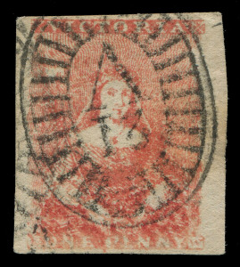 VICTORIA: 1854-57 (SG.26-28) Campbell & Fergusson 1d Half-Lengths shades group comprising brown, brick-red, dull rose-red (just shaved a base), bright rose-pink (close margins, just shaved at base) & dull brown-red (weak transfer at base & very fine barred oval '21' cancel of Fiery Creek); generally fine, without the usual thins/faults seen on this poor quality paper issue. (5)
