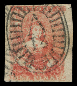 VICTORIA: 1854-57 (SG.26-28) Campbell & Fergusson 1d Half-Lengths shades group comprising brown, brick-red, dull rose-red (just shaved a base), bright rose-pink (close margins, just shaved at base) & dull brown-red (weak transfer at base & very fine barr