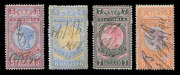 VICTORIA - Revenues: 1886-96 (SG.324-328) £5 to £9 Stamp Duty set, £8 Wmk V/Crown Upright (inverted) other values Wmk V/Crown Sideways, strong colours and none of the usual pinholes, all with 1894 pen cancels, Elsmore Online, Cat. $1,250 - 2