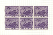 WESTERN AUSTRALIA: 1885-93 Wmk Crown CA Sideways selection with &frac12;d (34) incl. two mint blocks of 9 one a Plate 1 corner block, the other with marginal guide lines, 2d (32) including four mint blocks of 4 (lower units MUH), 2&frac12;d (26) incl. mint block of 4 (