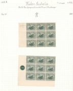 WESTERN AUSTRALIA: 1885-93 Wmk Crown CA Sideways selection with &frac12;d (34) incl. two mint blocks of 9 one a Plate 1 corner block, the other with marginal guide lines, 2d (32) including four mint blocks of 4 (lower units MUH), 2&frac12;d (26) incl. mint block of 4 ( - 3
