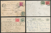 WESTERN AUSTRALIA - Postal History: 1902-10 PPC selection mostly with 1&frac12;d frankings comprising 1902 Fremantle to Lille, France, view side "Paquebot INDUS", redirected on arrival to Hesdin, 1905 Fremantle to Subiaco Christmas postcard with &frac12;d perf.14 SG.94 - 3