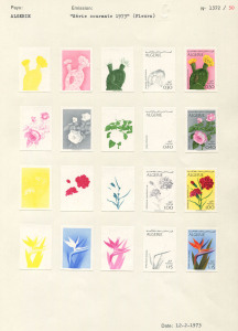 REST OF THE WORLD - Thematics: Flowers & Plants - Proofs: Algeria 1973 Flowers Issue, Courvoisiers' original colour separations and completed designs, all imperforate and affixed to the official Archival album page [#1372], dated 12/12/1973. Beautiful a