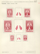 REST OF THE WORLD - Thematics: Religion - Proofs: Venezuela 1952-53 Virgin of Coromoto Issue, Courvoisiers' original colour trials, colour separations and complete designs, all imperforate & affixed to the official Archival album pages [#126, 127, 128, 12 - 3