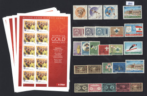REST OF THE WORLD - General & Miscellaneous Lots: Balance of consignment with Australia 2008 Olympics 50c Medallist sheetlets (14, FV: $70), Lebanon mostly mint selection, Olympic thematics, GB & Australia loose stamps plus few covers; also Sydney 2000 To