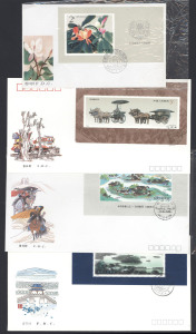 CHINA: 1970s-90s philatelic covers array with M/Ss on unaddressed FDCs incl. 1989 3y Confucius (2) & 5y West Lake (2), 1990 5y Bronze Chariots (5), 1991 2y Summer Resort, also stamps sets and singles on FDCs including New Year issues, plus postcards and a few covers with uncancelled stamps. (65 items)