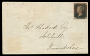 GREAT BRITAIN: 1840 (SG.2) 1d Black [PC], very fine example with complete margins, just tied by a neatly struck Maltese Cross cancel in red to 1841 (Jan.12) entire to Solihull, Cat. £750 on cover.