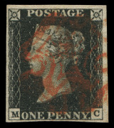 GREAT BRITAIN: 1840 (SG.2) 1d black Plate 6 [MC], complete margins (a tad close at base), Maltese Cross in red, Cat. &pound;375.