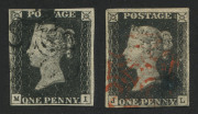 GREAT BRITAIN: 1840 (SG.2) 1d black Plate 7 [JL] and Plate 8 [QG] both with close but complete margins; lightly struck Maltese Cross cancels in red, Cat. £925. (2) - 2