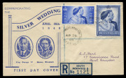 GREAT BRITAIN: 1948 (SG.493-94) Royal Wedding set tied by SOUTH NORWOOD WOODSIDE GREEN FDI datestamp to registered FDC, scarce cachet type, neatly addressed, Cat £425+.
