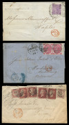 GREAT BRITAIN - Postal History: 1861-78 selection comprising 1861 Glasgow to Messina with attractive tri-colour franking of No Corner Letters 6d lilac & 4d carmine plus 1d red Stars, 1868 London to Naples with Large Uncoloured Letters 6d lilac Pl.6 (with - 2