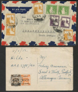 ISRAEL - Postal History: Palestine 1922-48 postal history group comprising 1922 PPC (small tear) to Germany with overprinted 1m & 5m tied by HAIFA '4AU22' datestamp; 1925 cover to Germany with overprinted 13m pair tied by 'REGISTERED/JERUSALEM' oval dates - 2