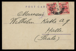 ISRAEL - Postal History: Palestine: 1925 (Apr.20) use pre-printed postcard for The Anglo-Palestine Co Ltd addressed to Halle, Germany with overprinted 4m carmine-pink SG.74 perfinned 'APC' (2) tied by HAIFA datestamps. Very scarce perfin on cover.