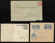 NEW GUINEA - German (Deutsch) New Guinea: 1900-14 covers group comprising 1914(?) commercial to Leipzig with 10pf Yacht tied by Powell Type 38 KAEWIENG datestamp (rated C), also 1900 registered with overprinted 3pf to 50pf tied by HERBERTSHOHE Type 10 dat - 3