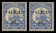 NEW GUINEA - 'G.R.I.' Overprints: 1914 (SG.53 & 53e) Surcharges on Marshall Islands 2d on 20pf ultramarine (2) one with Setting 2 variety "No stop after 'd'", both stamps fine MUH.