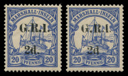 NEW GUINEA - 'G.R.I.' Overprints: 1914 (SG.53 & 53e) Surcharges on Marshall Islands 2d on 20pf ultramarine (2) one with Setting 2 variety "No stop after 'd'", both stamps fine MUH.