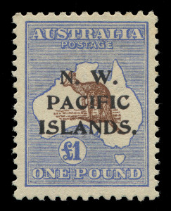 NEW GUINEA - 'N.W./PACIFIC/ISLANDS' Overprints: 1915-22 mint collection with Roos 1915-16 2d to 2/- (SG.97) in abc strips, £1 single (SG.99) fine well centred, 1918 Surcharge duo (gum toning), KGV Heads abc strips ½d (4) 1d (6, four are within a block of 